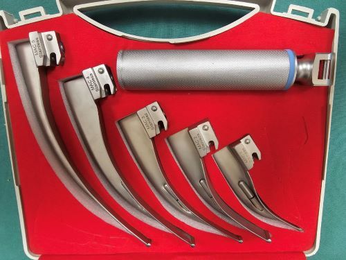 Ларингоскоп Макінтош, набір з 5-х клинків зігнутих № 1, 2, 3, 4, 5 та рукоятка, в футлярі Bio Tules Impex BTS-2-108-00.2